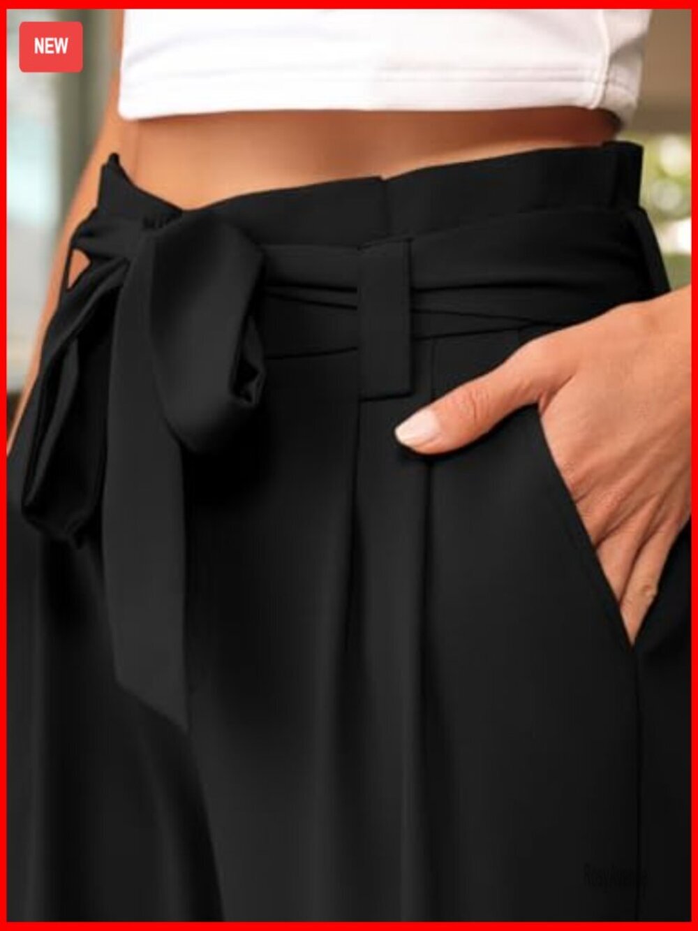 High Waisted Wide Leg Dress Pants with Removable Belt Business Casual - Picture 5 of 7
